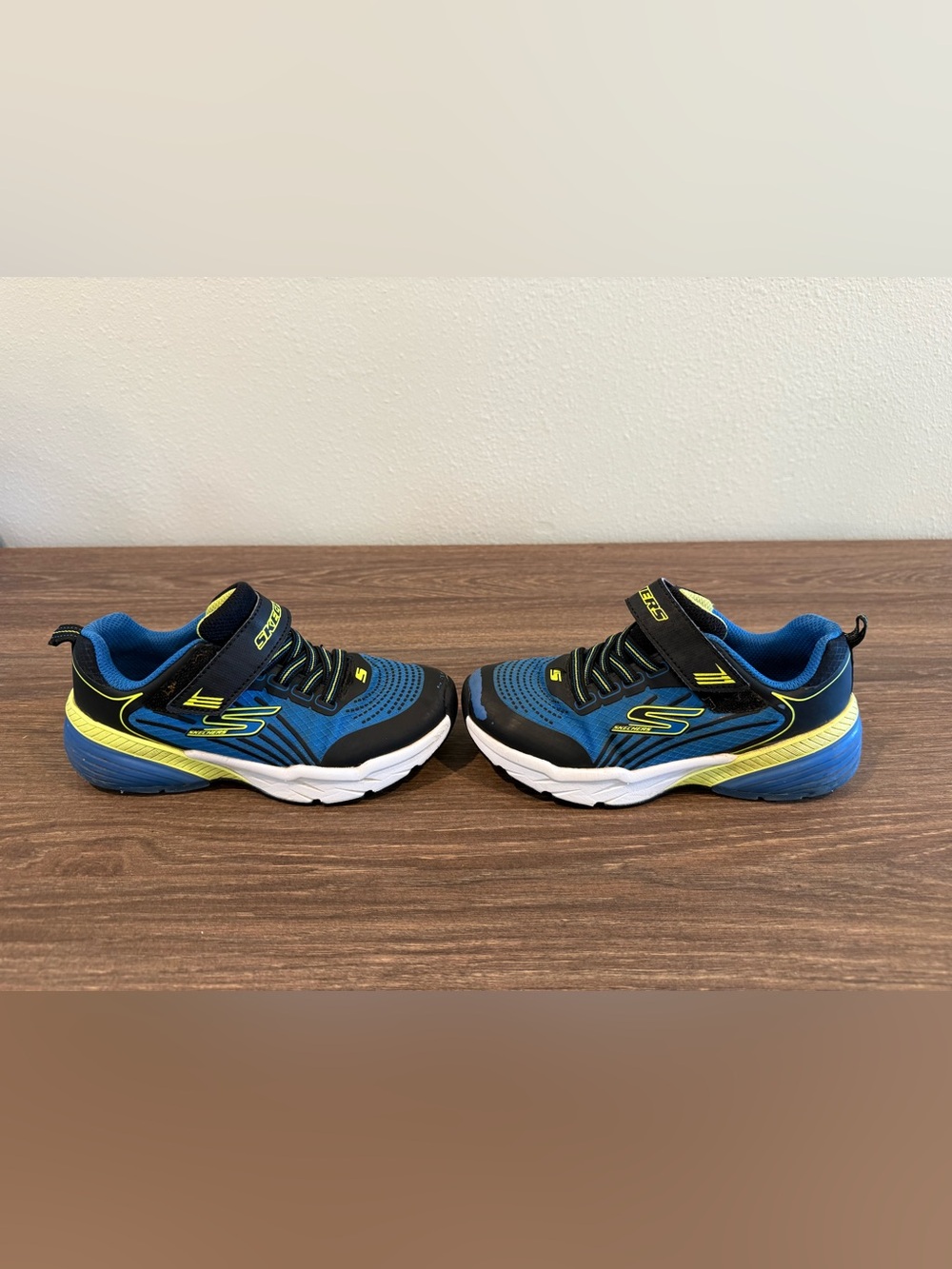 Skechers Kids Blue and Yellow Hook-and-Loop Athletic Sneakers